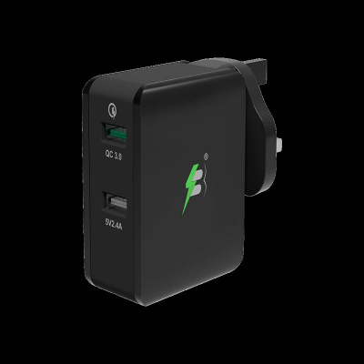 شاحن حائط سريع منفذين (USB + USB) 30 وات (أسود)